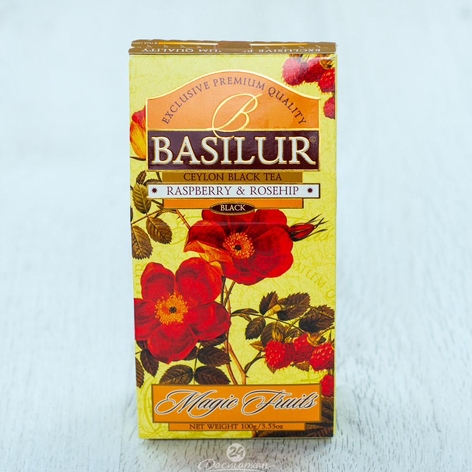 Чай Basilur черный малина+шиповник 100г.