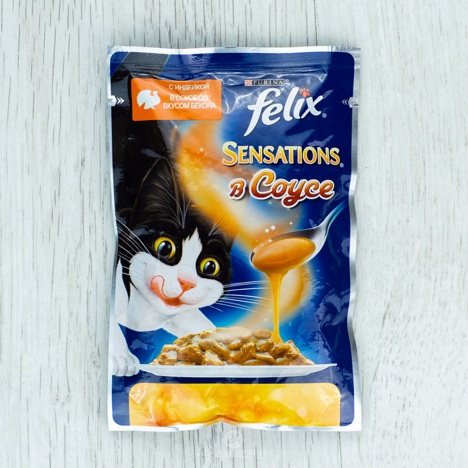 Корм д/кошек Felix Sensations в Соусе с индейкой в соусе со вкусом бекона 85г