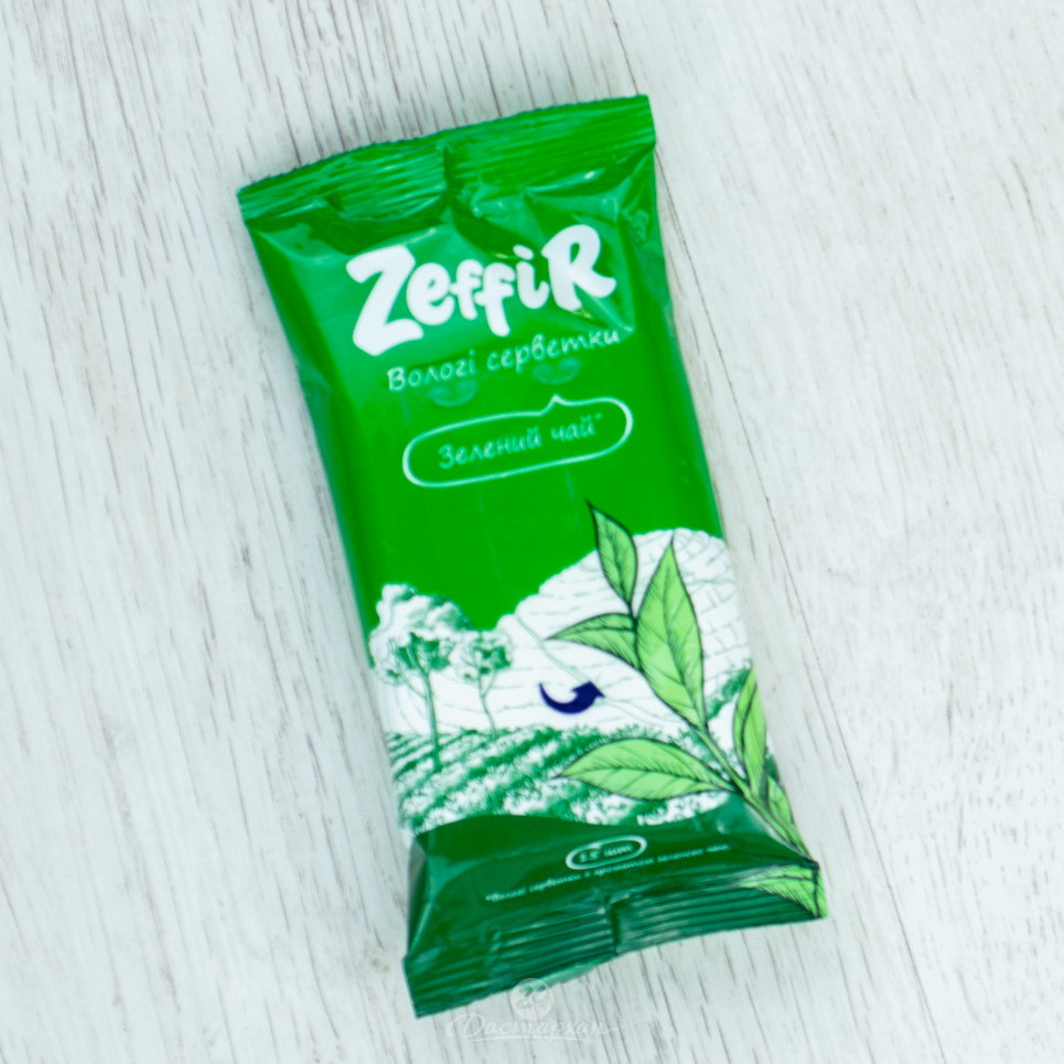 Салфетки влажные Zeffir с ароматом Зеленый чай 15шт.