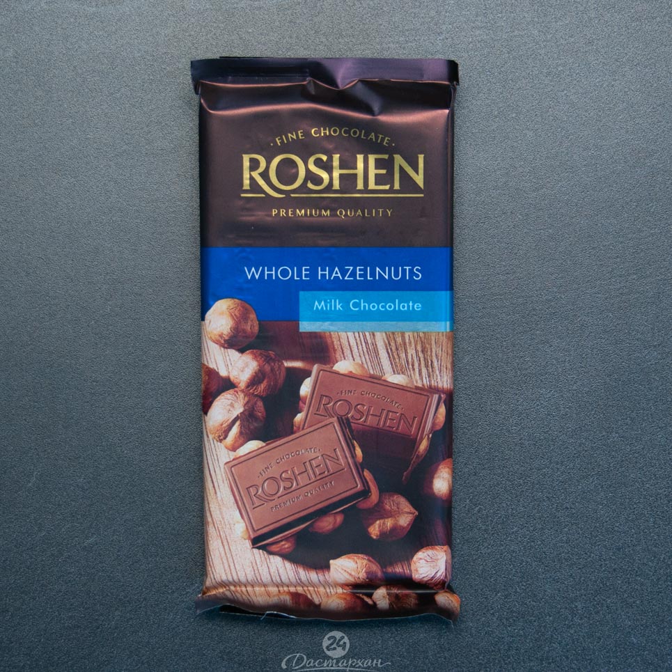 Шоколад Roshen молочный с целым лесным орехом  90г 
