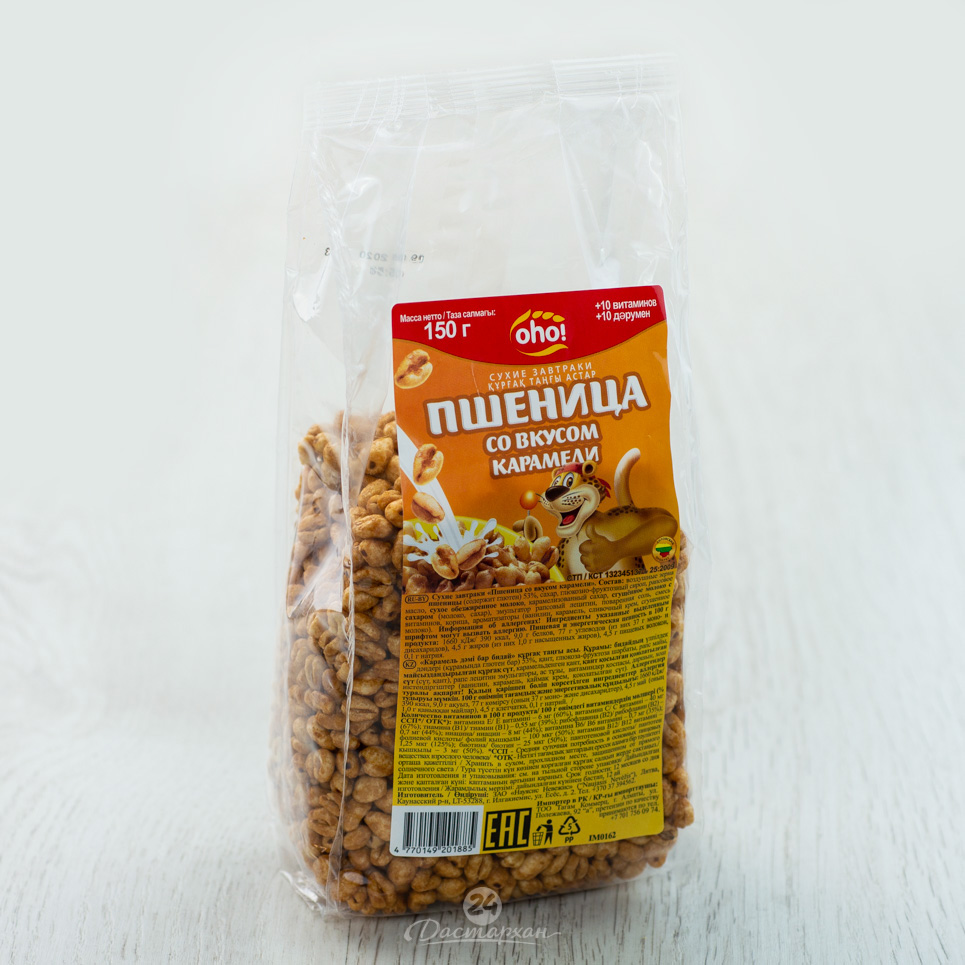 Сухой завтрак Oho пшеница с карамелью 150г м/у