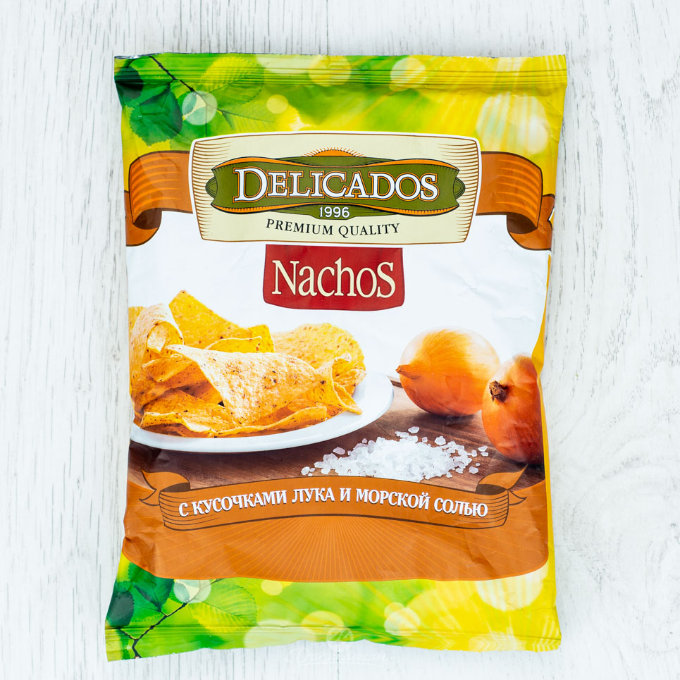 Чипсы Nachos Delicados с Кусочками жареного лука и морской солью 75г м/у