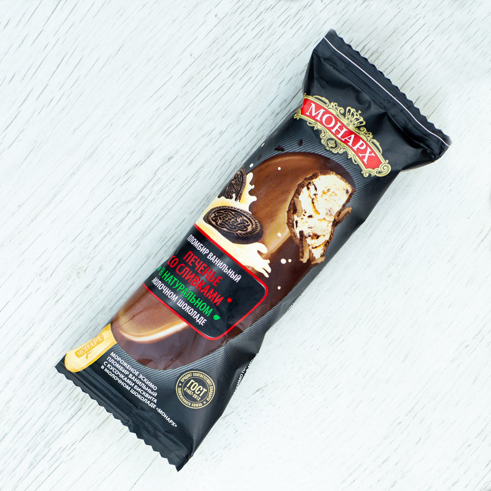 Мороженое Монарх Пломбир ваниль 12% Бисквит Эскимо 90г