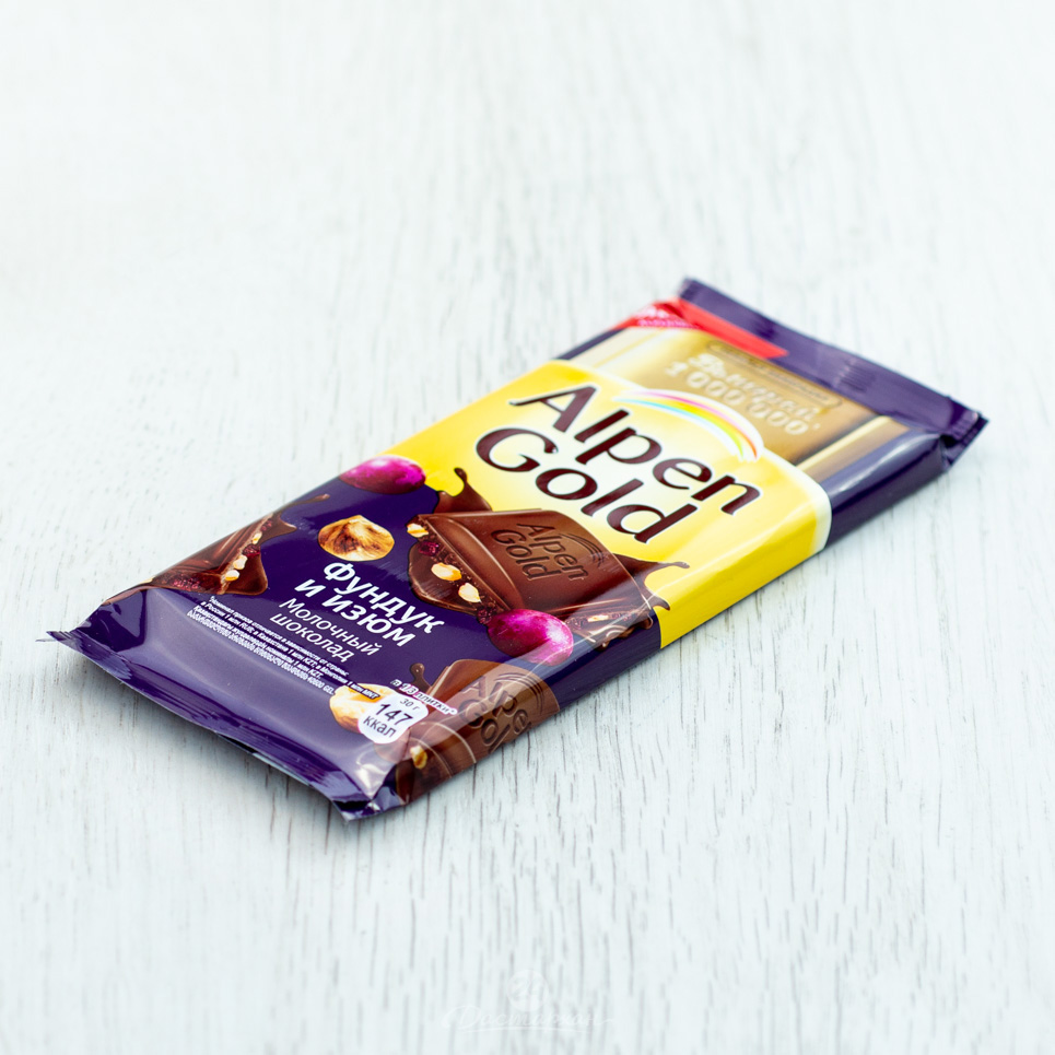 Шоколад Alpen Gold молоч.фундук+изюм 90г