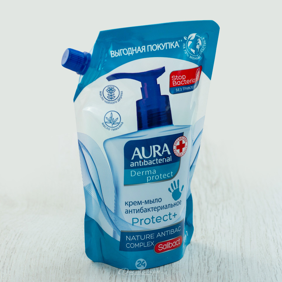 Крем-мыло Aura антибактериальное Derma Protect 500мл дой-пак 