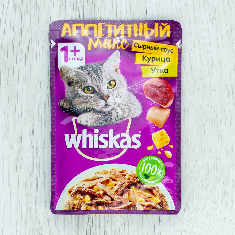 Корм для кошек Whiskas микс сыр соус курица-утка 100г