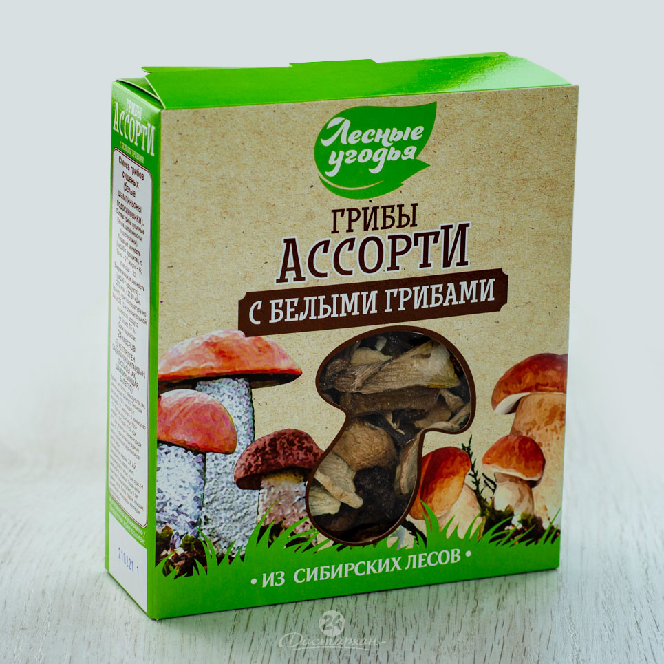 Грибы сушеные Лесные Угодья Ассорти (с белыми грибами) 45г карт/кор