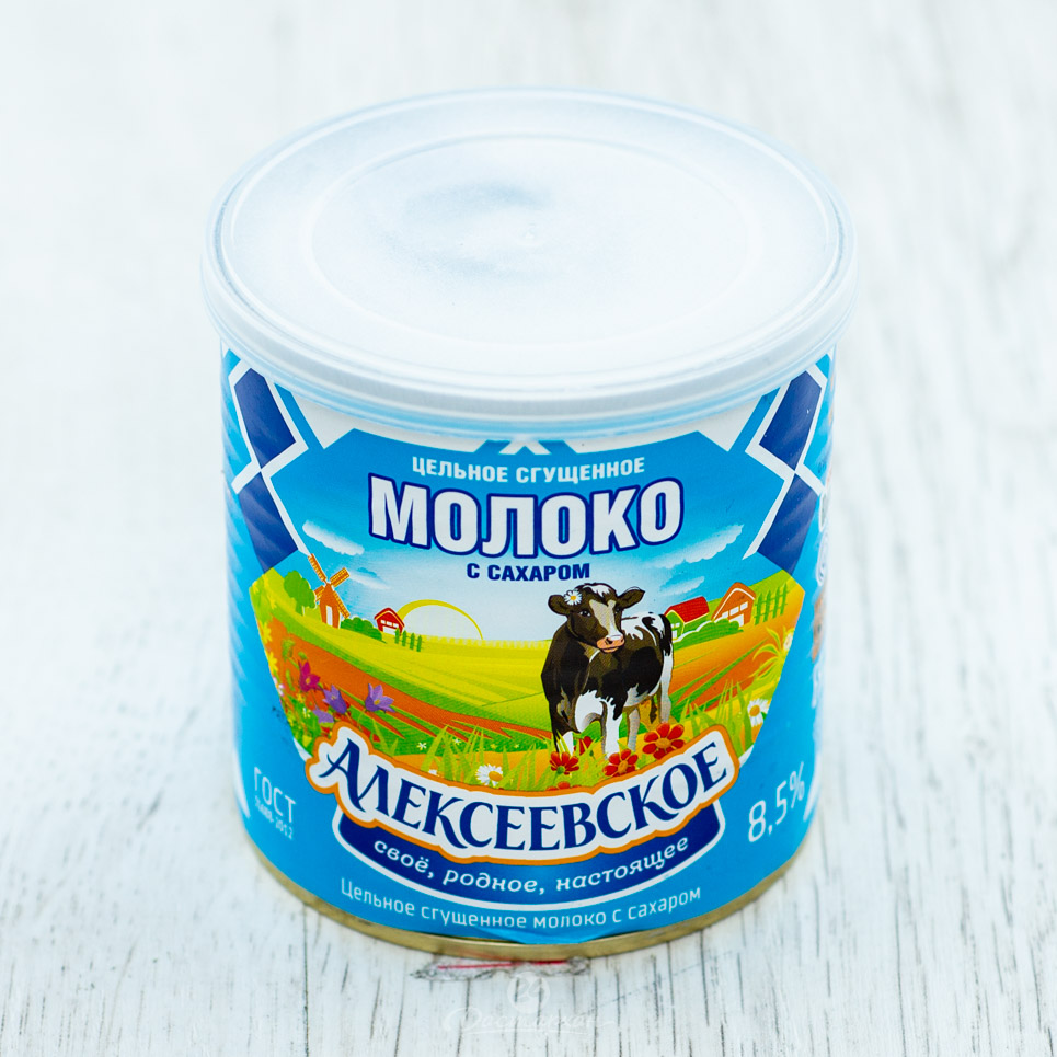 Молоко Алексеевское сгущенное  цельное с сахаром  360гр ж/б