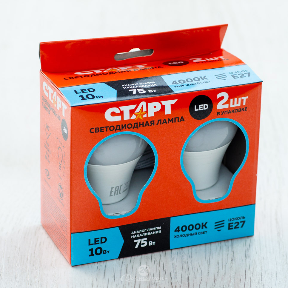 Лампа светодиодная Старт LED GLS E27 10W 40-2 шт/уп холод