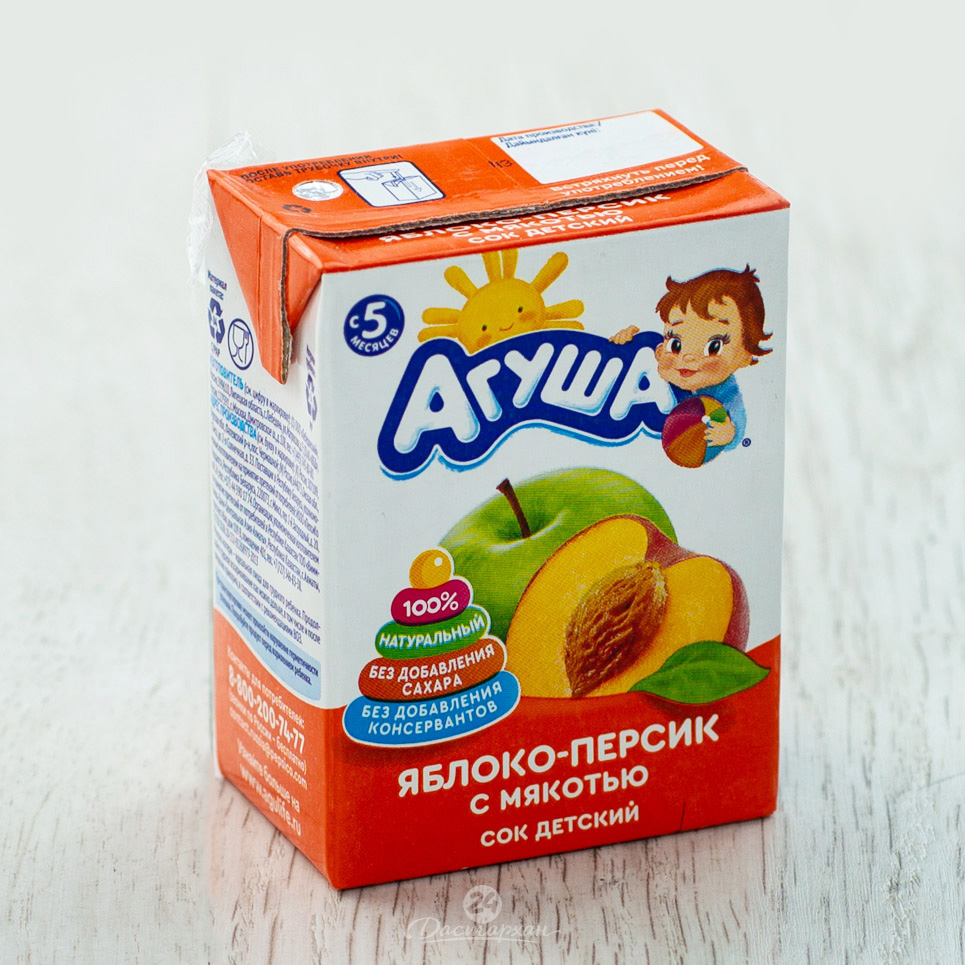 Сок Агуша яблоко-персик 200мл т/п