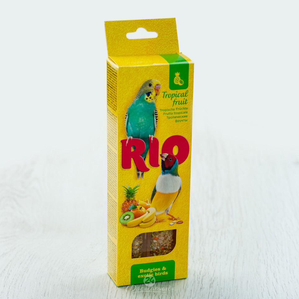 Палочки RIO для волнистых попугайчиков и экзотов с тропическими фруктами,коробка, 2х40г