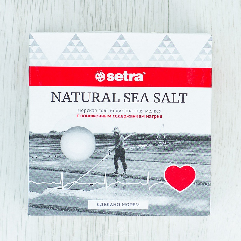 Соль Setra морская пищевая с пониженным содержанием натрия 500г картон