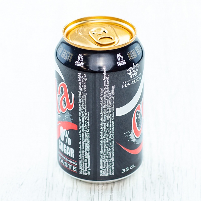 Напиток газированный Harboe Cola 0% Sugar 330мл ж/б 